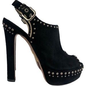 Prada suede studded platform slingback heels